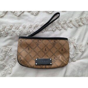 L.A.M.B. Gwen Stefani Tan & Black Monogram Leather Wristlet Pouch Bag
